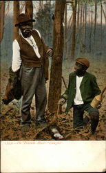 Black man and boy pose near a snared opposum Postcard