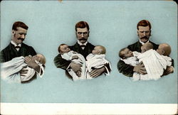 Three men holding babies Postcard Postcard