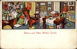 Before and after Mother comes Comic, Funny Postcard Postcard