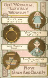 A doll, a ring, a man, and a washtub are woman's lot Marriage & Wedding Postcard Postcard