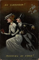 Woman dragging man to get married Postcard