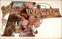 Woman and castle in letter A Alphabet Letters Postcard Postcard