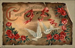 Marriage congratulations with 2 doves and roses Marriage & Wedding Postcard Postcard