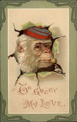 To greet my love with monkey Monkeys Postcard Postcard