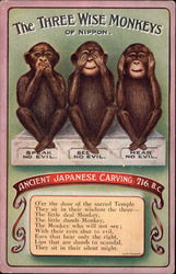 The Three Wise Monkeys of Nippon Postcard Postcard