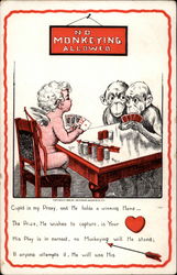 Cupid playing poker with monkeys Postcard Postcard