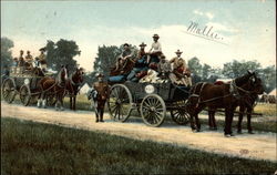 People in Horse and Wagons Postcard