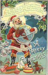 A Merry Christmas - Santa With Globe, Toys Santa Claus Postcard Postcard