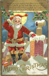 Merry Christmas - Santa on Rooftop Postcard