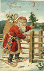 A Merry Christmas - Santa on Snowshoes Santa Claus Postcard Postcard