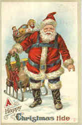 A Happy Christmas Tide Santa with Sleigh Postcard