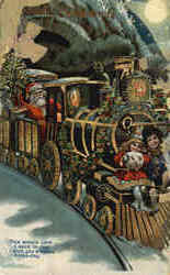 Santa with Children on Train Santa Claus Postcard Postcard