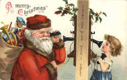 A Merry Christmas - Santa on Telephone Santa Claus Postcard Postcard