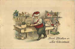 Best Wishes for Christmas - Santa in Workshop Santa Claus Postcard Postcard