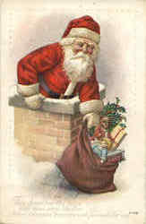 Santa Down the Chimney Santa Claus Postcard Postcard