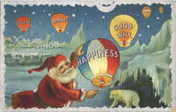 X mas Greetings Santa w/ Balloons Santa Claus Postcard Postcard