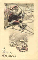 A Merry Christmas - Santa in Old Airplane Santa Claus Postcard Postcard