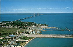 Aerial view of Mackinaw City Postcard