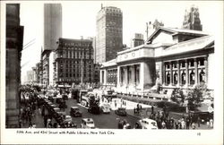 Fifth Ave. and 42nd Street with Public Library Postcard