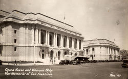 Opera House and Veteran's Building. War Memorial Postcard