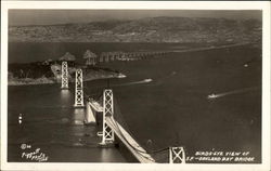 Birds-Eye View of S.F. - Oakland Bay Bridge Postcard