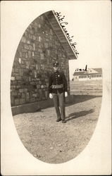 Soldier in front of Kit Carson's Home Taos, NM Postcard Postcard