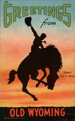 Greetings from Old Wyoming; Yippee! Let 'er Buck Postcard