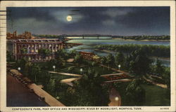 Confederate Park, Post Office & Mississippi River by Moonlight Postcard