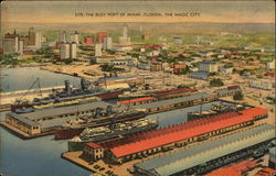 The busy port of Miami, Florida, The Magic City Postcard