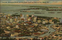 Downtown showing Miami River and Biscayne Bay Postcard