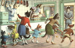 Cats shopping at butcher Postcard Postcard