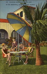 Women enjoying sun under umbrella in Florida Postcard Postcard