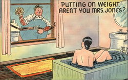 Window washer spying on woman in bath Risque & Nude Postcard Postcard