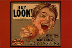 Hey Look! Apple Box Label - ca. 1930 Postcard