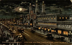 Luna Park and Surf Avenue By Night Postcard