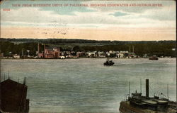 View from Riverside Drive of Palisades, Showing Edgewater and Hudson River New Jersey Postcard Postcard