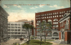 View around Library Park, Corner Farmer and Gratiot Detroit, MI Postcard Postcard