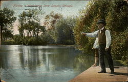 Fishing in Washington Park Lagoon Chicago, IL Postcard Postcard