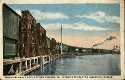 Municipal owned docks showing devices for unloading vessels Postcard