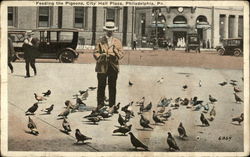 Feeding the Pigeons, City Hall Plaza Philadelphia, PA Postcard Postcard