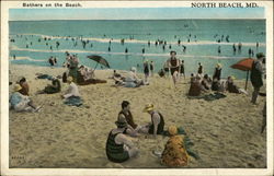 Bathers on the Beach North Beach, MD Postcard Postcard