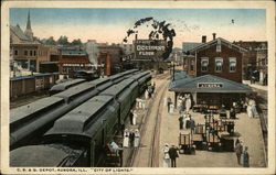 C.B.& Q. Depot, "City of Lights" Postcard