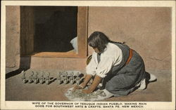 Wife of the Governor of Tesuque Indian Pueblo. Making Rain Gods for Southwest Arts & Crafts Santa Fe, NM Postcard Postcard