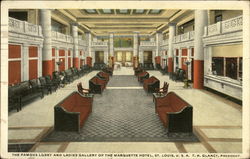 The Famous Lobby and Ladies Gallery of the Marquette Hotel Postcard