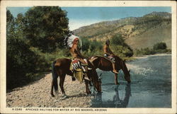 Apaches Halting for water at Rio Navaho Arizona Native Americana Postcard Postcard