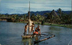 Tahitian Family in Authentic Canoe Postcard