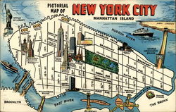 Pictorial Map of New York City, Manhattan Island Postcard Postcard