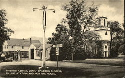 Episcopal Church, Filling Station and New Fire House Riverton, CT Postcard Postcard