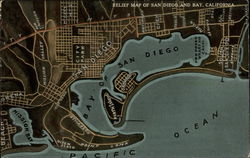 Relief Map of San Diego and Bay California Postcard Postcard