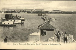 View of Ferry and Lake Worth, Royal Poinciana in Background Postcard